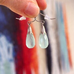 Sterling Silver and Aqua Drop Earrings